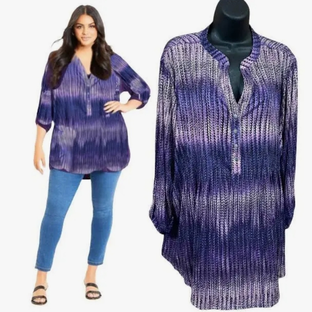 Cb Established 1962 Purple Blouse V-Neck Tunic Top XL